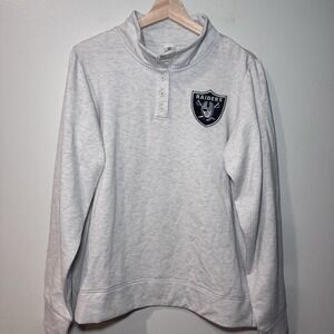 Las Vegas Raiders 1/4 Button Pullover Sweatshirt Women's L Gray NFL Puff Shoulde